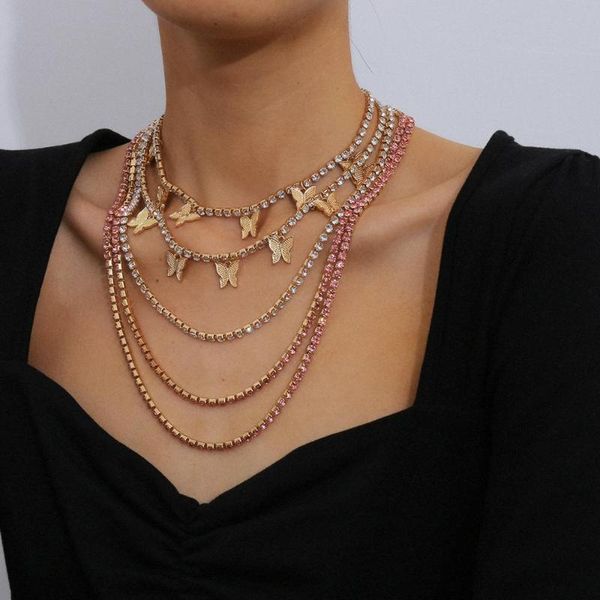 

chains multi storey tassels butterfly necklace women inlaid rhinestone suit hiphop copper necklaces for pendant charm, Silver