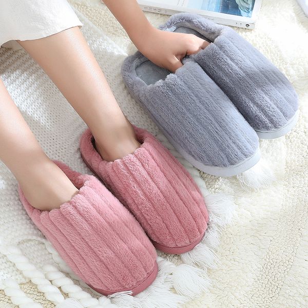 

2020 new cotton slippers women winter home household non-slip thick bottom warm fur plus velvet cute indoor slipper shose, Black