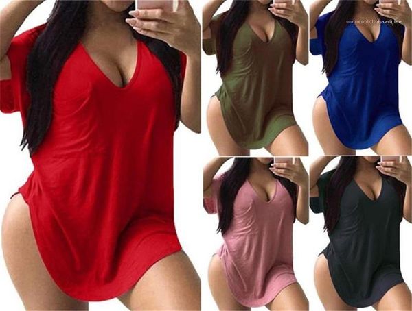 

tshirt deep v neck solid color short sleeve relaxed tees casual womens summer plus size womens designer, White