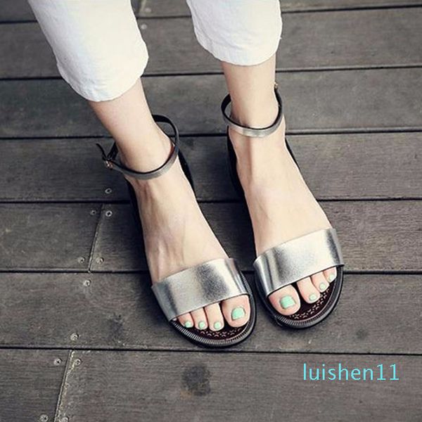 

qwedf silver flat sandals solid soft sandals women beach shoes summer slippers silver sandalias mujer sandale femme a8-170 l11, Black
