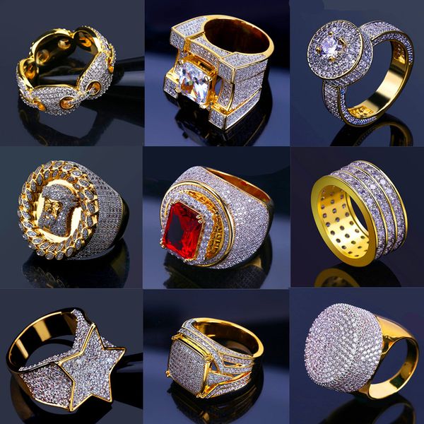 

bling iced out gold rings mens hip hop jewelry cool cz stone luxury deisnger men hiphop rings, Golden;silver
