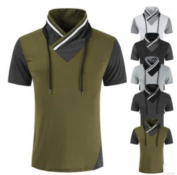 

mens конструктора tshirts спорт стиль короткие рукава contrast цвет drawstring стенд воротник tops casual мужская одежда лето, White;black