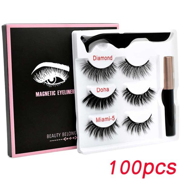 

false eyelashes 100pcs 5 magnet eyelash magnetic liquid eyeliner tweezer set long lasting extension wholesale