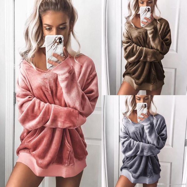 

winter velvet solid designer hoodies v-neck autumn sweatshirts clothes women, Black