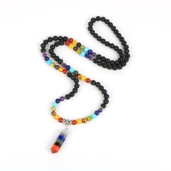 

women men natural stone 7 chakras 6mm bead necklace 108 male beaded stand buddh yoga healing reiki pendant sweater chain jewelry, Silver