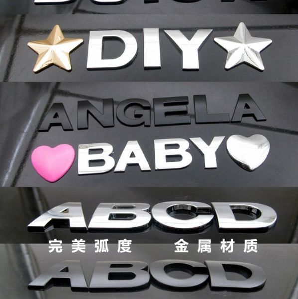 WL Neue 44mm 3D DIY Buchstaben Alphabet Emblem Chrom Und Schwarz Auto Aufkleber Digitale Abzeichen Logo Motorrad