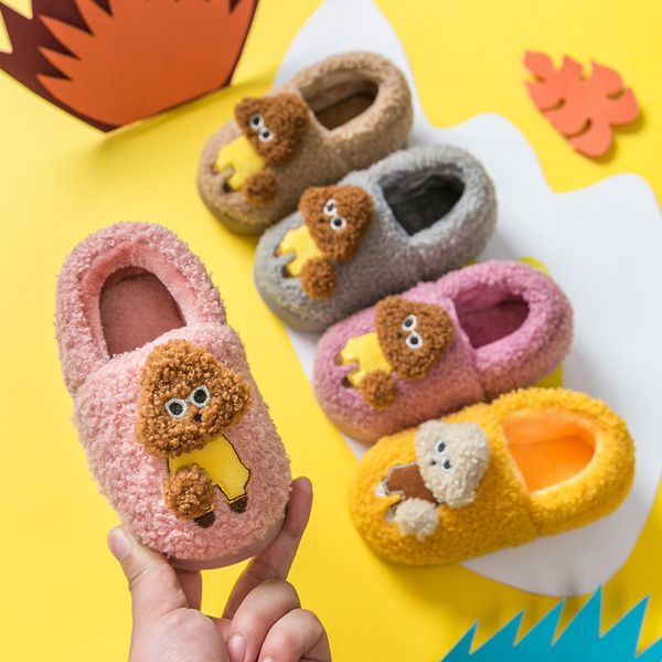 

kids slippers home shoes autumn/winter cartoon boys and girls cotton indoor slippers warm non-slip children cotton shoes fashion, Black;grey