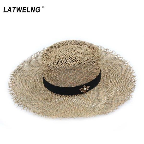 

new original design bee beach hats for women hollow breathable straw sun hat female summer visor caps wholesale dropshipping, Blue;gray
