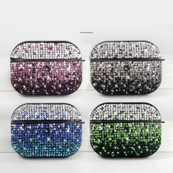 

luxury bling glitter gradient full diamond decorative case for apple airpods 1 2 3 pro case wireless bluetooth earphone protective cover bag