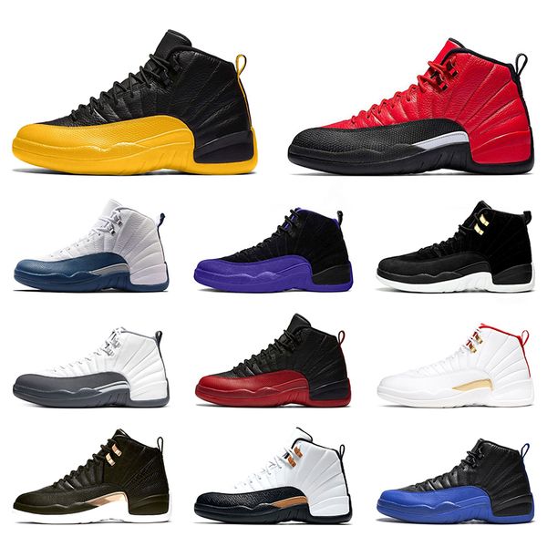 

new 12s basketball shoes university gold french blue reverse flu game mens trainers 12 men athletic sports sneakers size 40-47