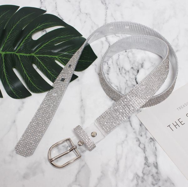 

full rhinestone pvc waist belt black transparent black plastic pvc buckle pin jean belt women street pant dress crystal girdle, Black;brown