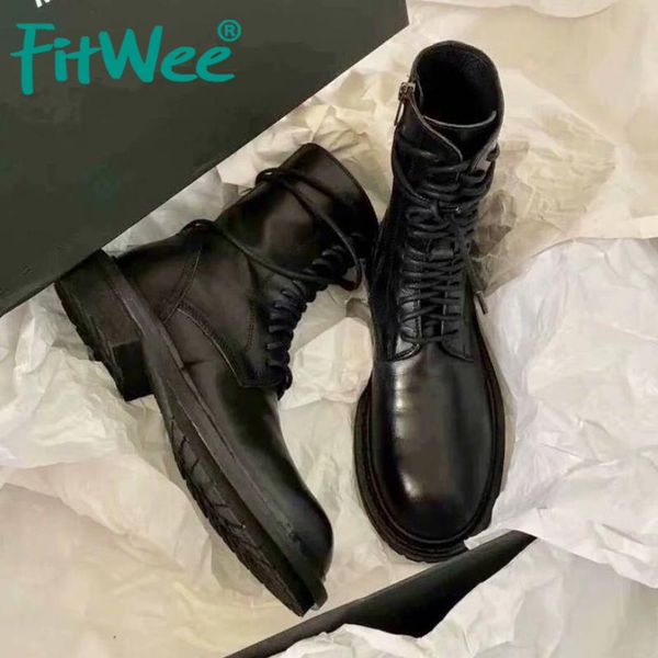 

fitwee women winter mid calf boots lace up usual short boots fashion cool autumn shoes woman holidays footwear size 35-39, Black