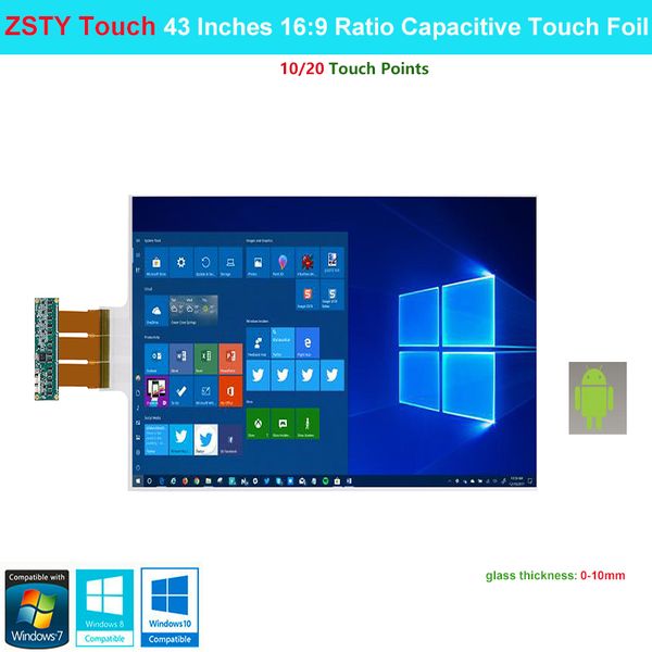 

projection screens zsty touch 43 inches 16:9 ratio 10 point interactive capacitive foil,touch film driver windows7/8/10/android