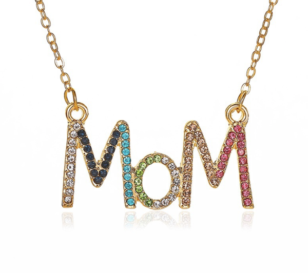 

chains fashion letter mom necklace women simple color crystal long pendant chain charm mother's day jewelry gifts, Silver