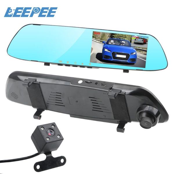 

leepee reversing image driving recorder video dual channel rearview mirror recorder car dvr dash camera ips screen night vision