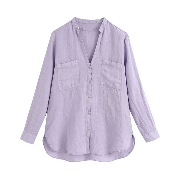 

women chic violet loose blouses fashion deep v-neck long sleeve female shirts blusas solid asymmetry chic, White