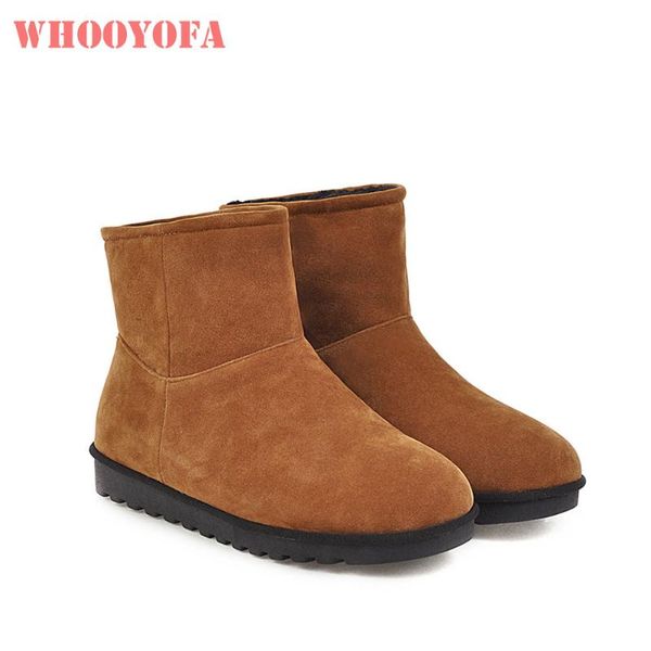 

winter new elegant brown leopard women snow ankle boots warm flcok 1 inch heels lady nude shoes wy15 plus big size 10 43, Black