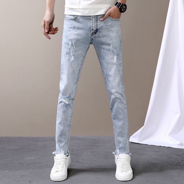 

2020 new fall youth slim fit simple fashion stretch jeans trousers for men, Blue