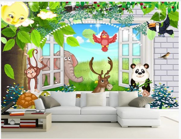 wallpapers Foto feita sob encomenda para paredes 3d mural de papéis de parede de fundo quarto cenário janela da árvore cartoon crianças kids room de decoração para casa Grande