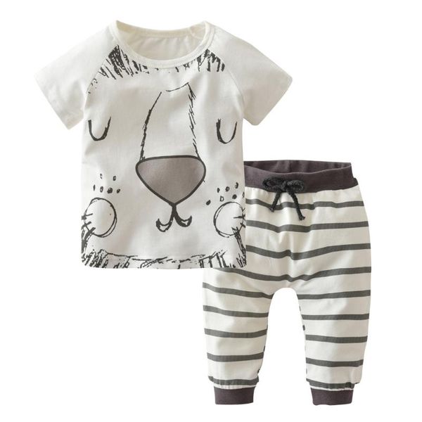 

newborn toddler infant kids baby boy clothes summer cartoon little lion t-shirt long pants outfit set baby clothing set, White