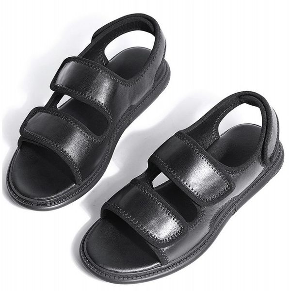 

leather 2020 summer real men breathable casual rome gladiator sandals designer outside beach shoes slides flat slippers, Black