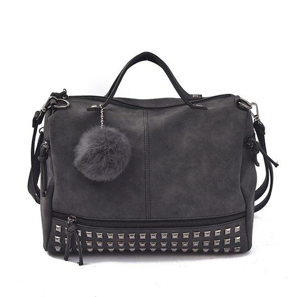 

girl vintage leather handle bags messenger bag rivet large capacity bags hair ball shoulder bag nubuck totes bolso mujeer