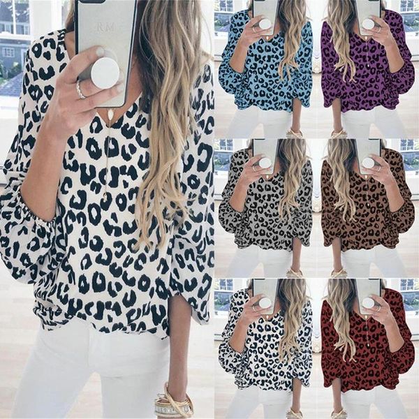 

leopard print women tshirt casual harajuku loose lantern sleeve tees summer fashion v-neck long sleeve t shirts women, White