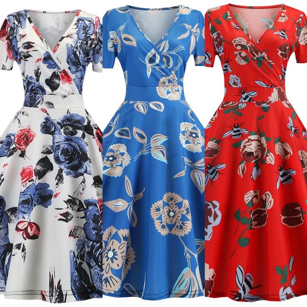 

2019 dress summer printed short-sleeved 2019 milk silk dress summer milk silk printed short-sleeved rpsd3, Black;gray