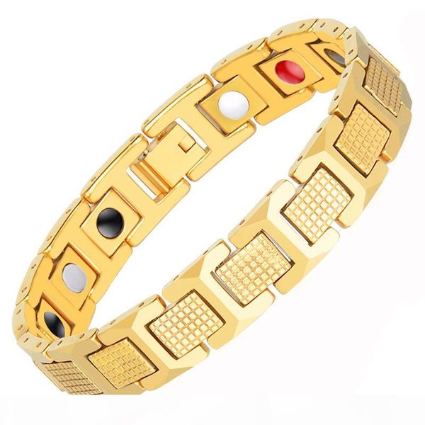

2020men's gold bracelet health energy stainless steel biomagnetic bracelet men's bracelet, Golden;silver