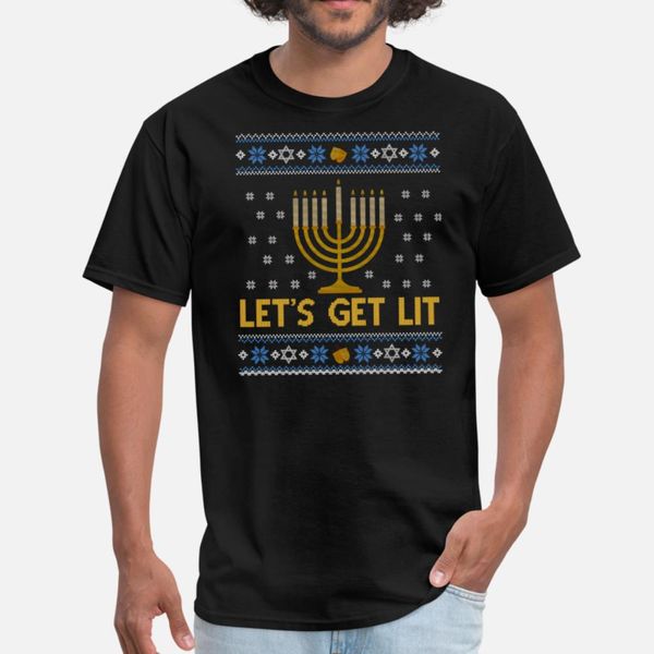 

funny ugly hanukkah lets get lit menorah chanukah t shirt men character tee shirt s-xxxl natural graphic basic spring vintage shirt, White;black