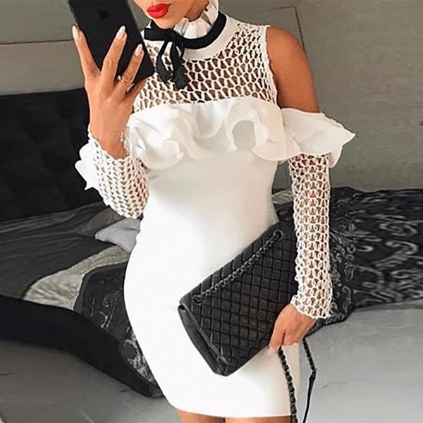 

casual dresses 2021 female off shoulder holing bodycon mini dress long shell mock neck shoes formal party clothing, Black;gray