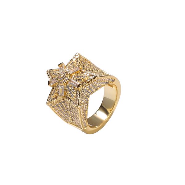 

five-pointed star zircon ring design flower star ring euramerican hip hop jewelry new, Golden;silver