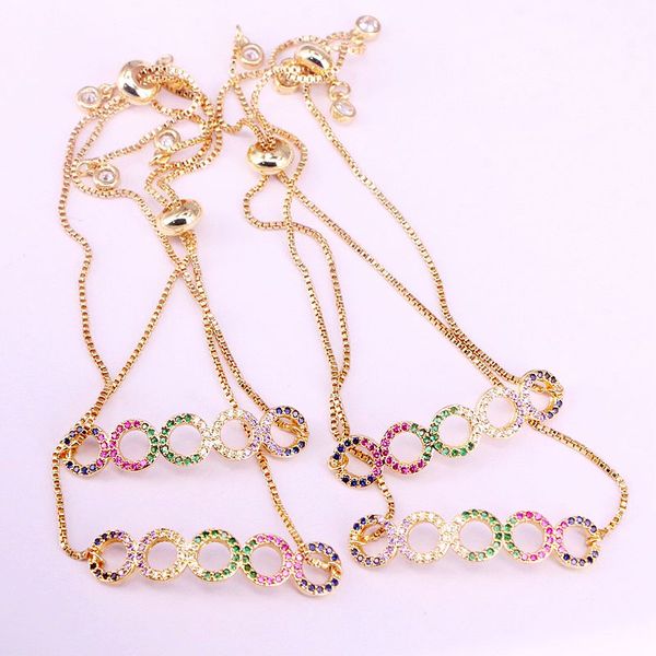 

link, chain 6pcs, fashion rainbow bracelet slider link jewelry zirconia micro pave cz charm circles bracelets, Black