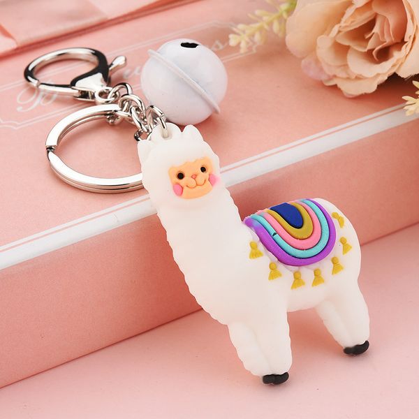 

cartoon cute alpaca key chain fashion epoxy 3d rainbow alpaca keychain personality creative mix cute keyring car pendant diy, Silver
