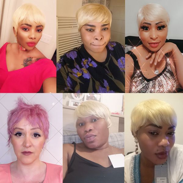 

8 inch remy brazilian hair wigs for women 613 blonde synthteic wig, Black