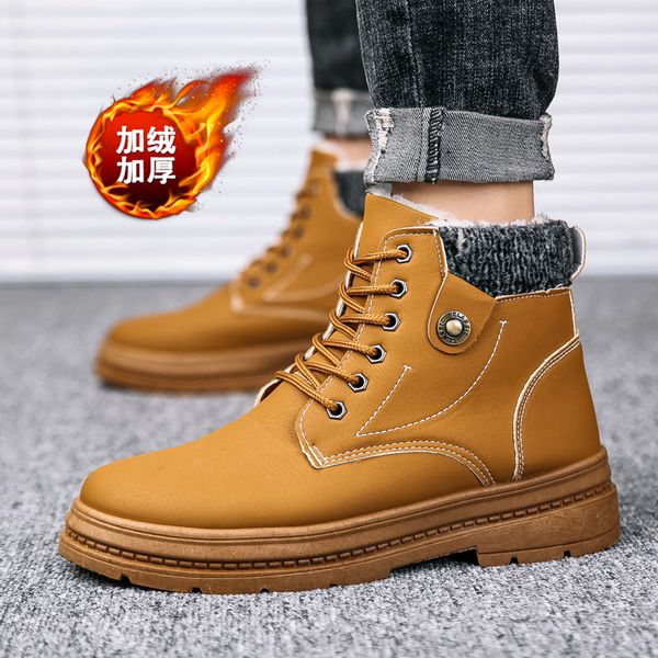 

olome men's casual boot botas de hombre cold protection keep warm men fashion snow boots outdoor walk boot, Black