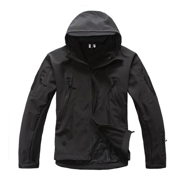 

men's outdoor waterproof soft shell hooded tactical hunting jacket, Blue;black