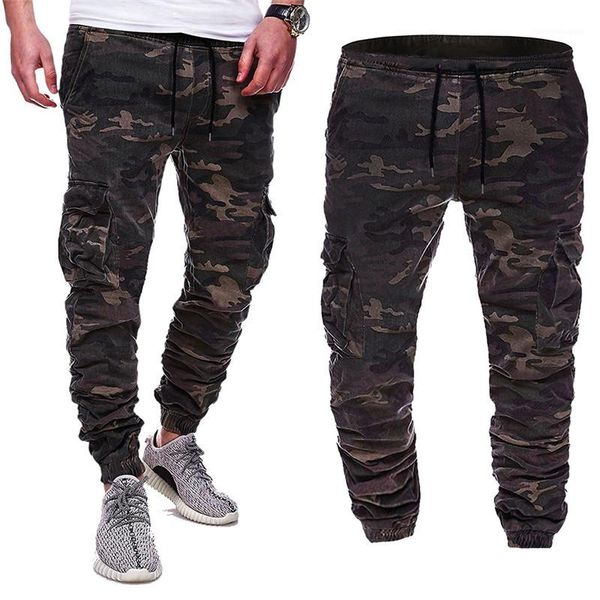 

sports apparel mens designer camouflage printed pants fashion panelled pencil pants casual mid waist, Black