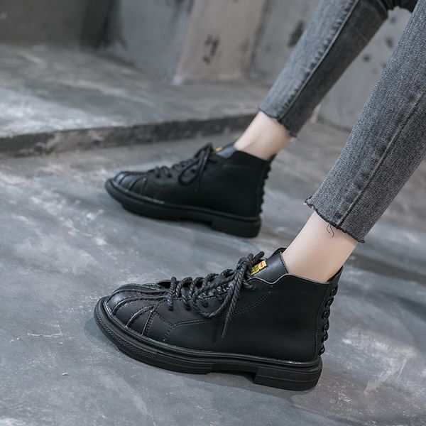 

boots boots-women brand women's shoes winter footwear round toe booties woman 2020 low heel fashion rock mid calf, Black