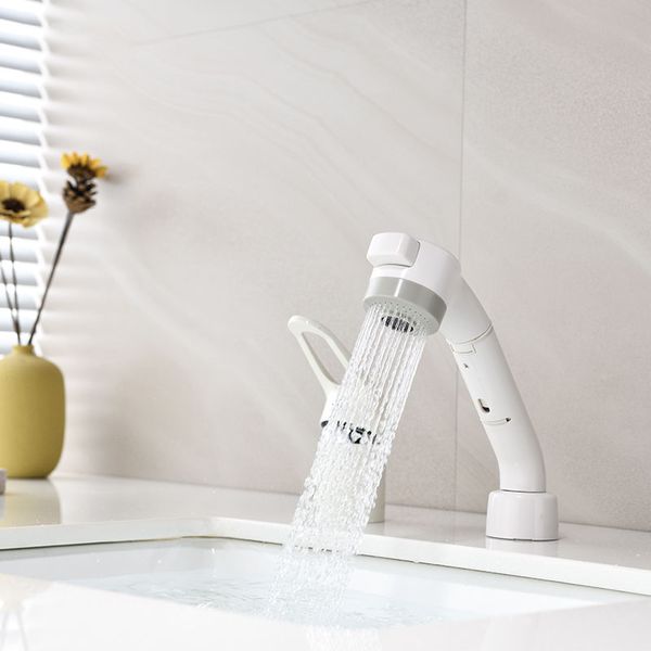 

black/white bathroom basin faucet pull out deck mounted sink faucet two holes split cold mixer basin taps