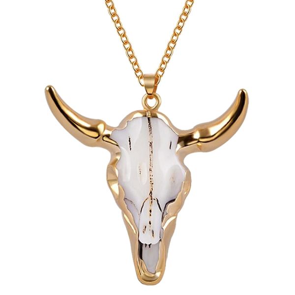 

fashion cow pendant bull head necklace long chain gold horn stylish women men jewelry gift, Silver