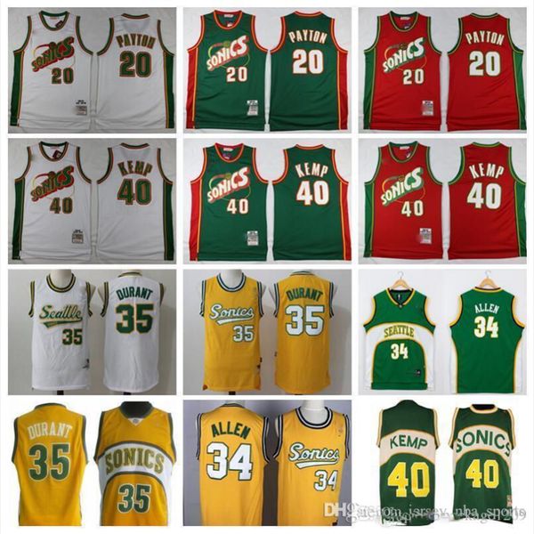 

2019 men basketball shawn kemp jersey 40 gary payton 35 ray seattle supersonics allen 34 stitched green red home away uniform, Black;red