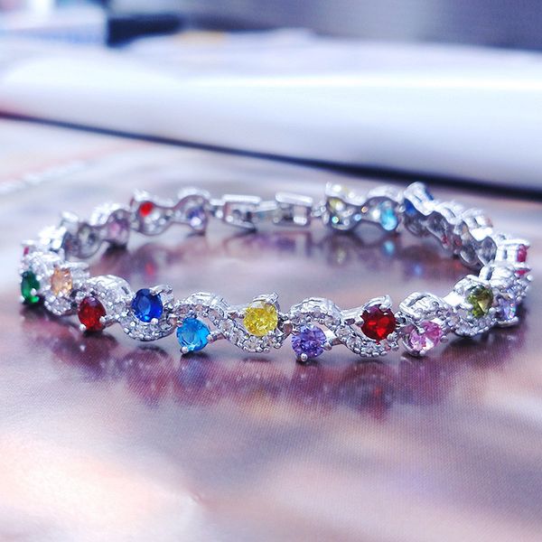 

shiny cz bohemia 925 sterling silver jewelry female real 925 silver colorful zircon all-match skirt set big discount, Golden;silver
