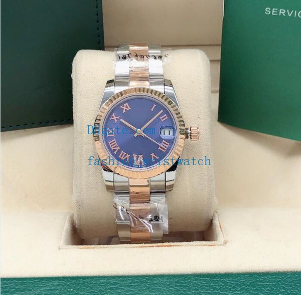 

women's iv 31mm medium fashion silver roman numeral tone rose gold two diamond dial ladies 18k mechanical automatic watches wristwatch, Slivery;brown