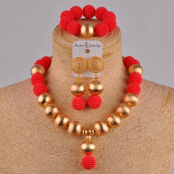 Ohrringe Halskette Rot Mode Afrikanische Handgemachte Perlen Nigeria Hochzeit Schmuck Set Imitation Perle Weibliche Ohrring Armband XX-29