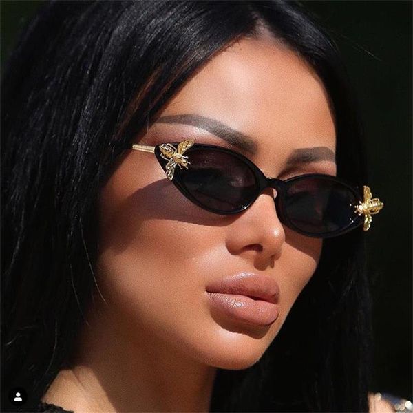 

2020 fashion ladies vintage bee sunglasses small leopard shades women's sun shades glasses narrow cat eye sunglasses uv400, White;black
