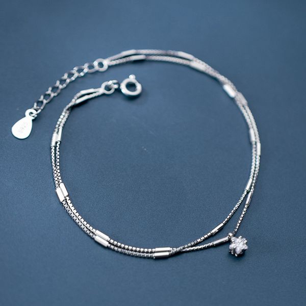 

s925 sterling silver color korean fashion white star zircon double chain bracelet for women lady daughter elegant jewelry, Golden;silver