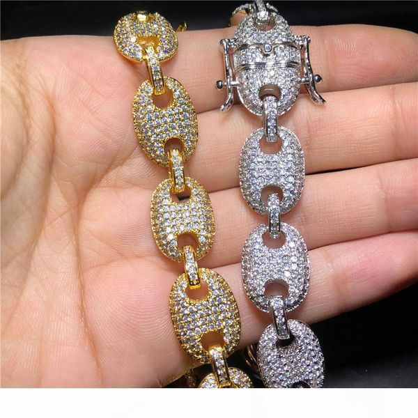 

bling bling cubic zirconia chain necklace for men hip hop jewelry gold plated iced out coffee beans chains necklace brand jewellery, Silver