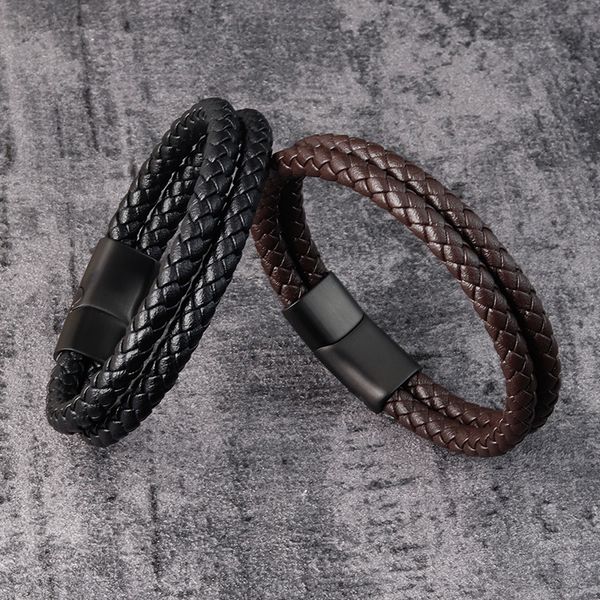

charm bracelet for men leather bracelets stainless steel maginetic clasp fashion men's bangle business male jewelry, Golden;silver