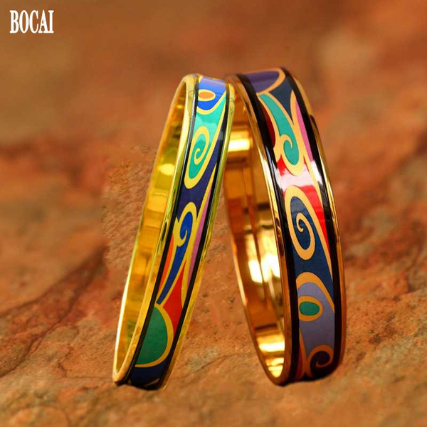 

2020 new jewelry fashion cloisonne high temperature firing oval closed mouth female bracelet enamel jewelry wave pattern, Black